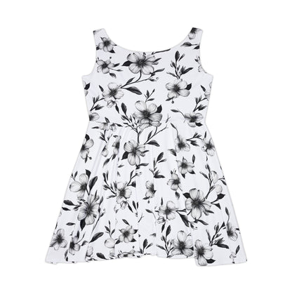 Black & White Five Petal Floral Women's Skater Dress