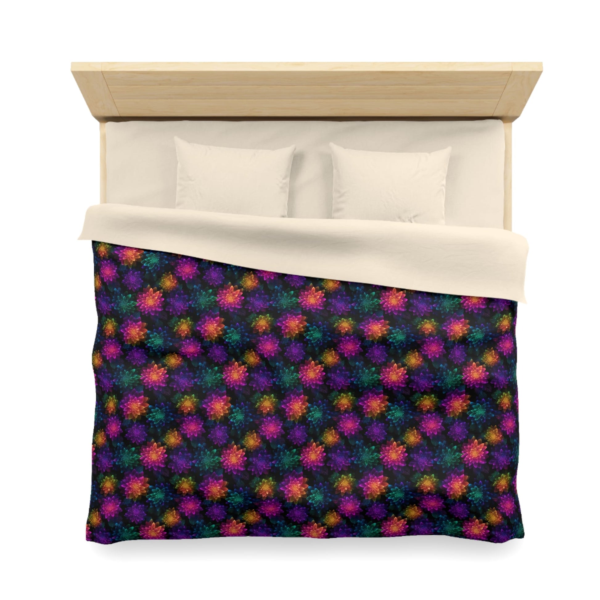 Neon Lotus Blooms Microfiber Duvet Cover