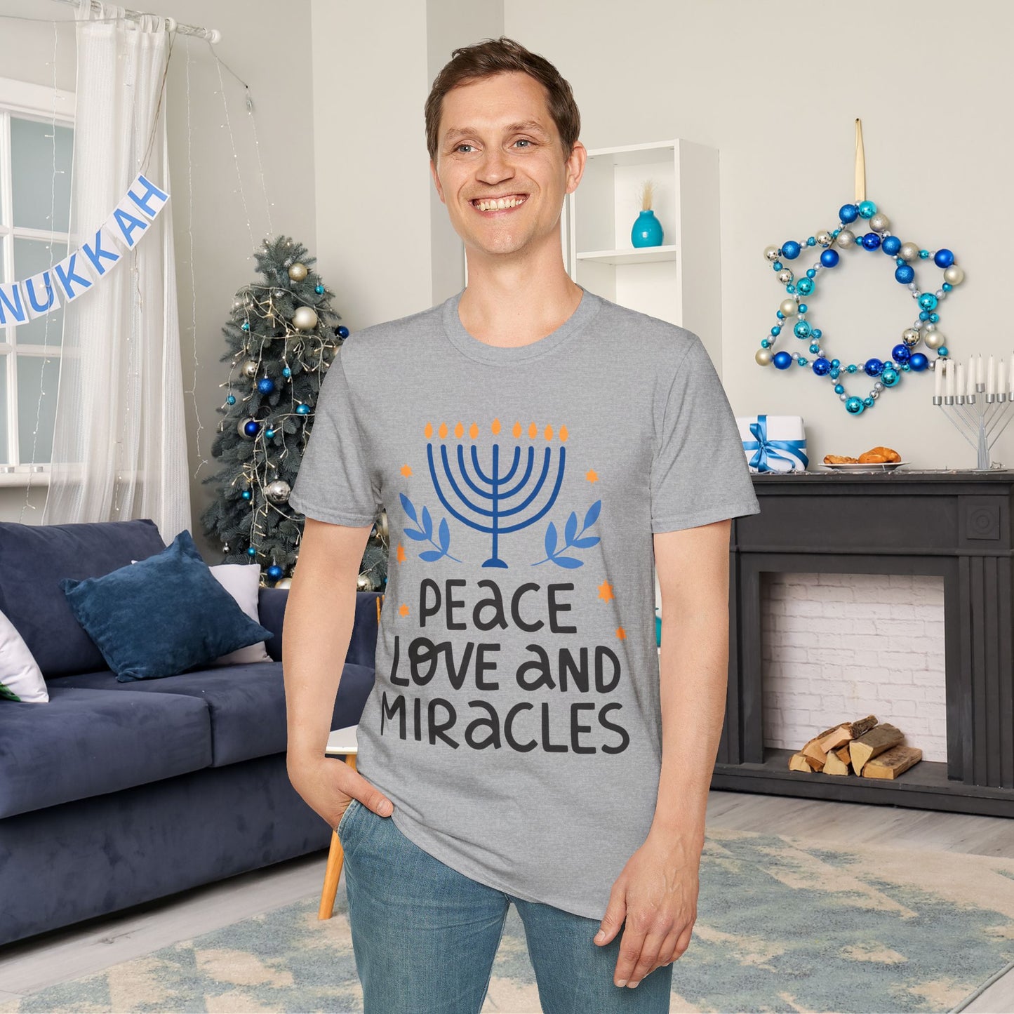 Hanukkah Peace Love & Miracles 1 Adult T-shirt