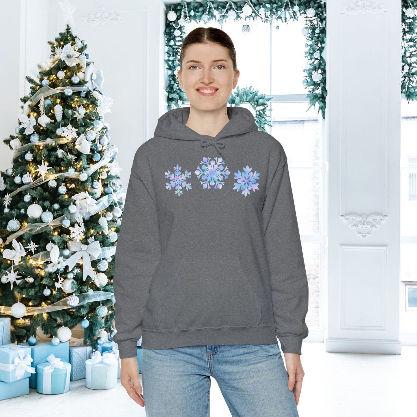 Blue Snowflakes Adult Heavy Blend™ Hooded Sweatshirt