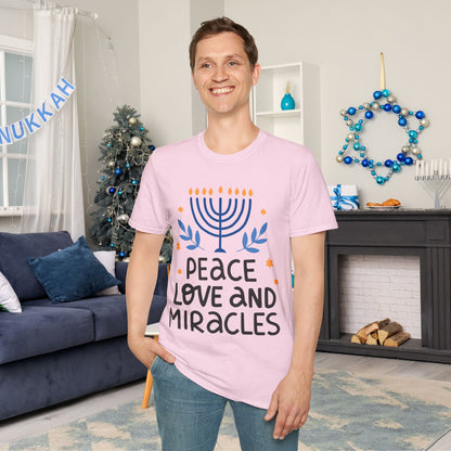 Hanukkah Peace Love & Miracles 1 Adult T-shirt