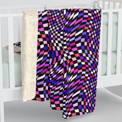 Warped Purple Checkered Fleece Blanket