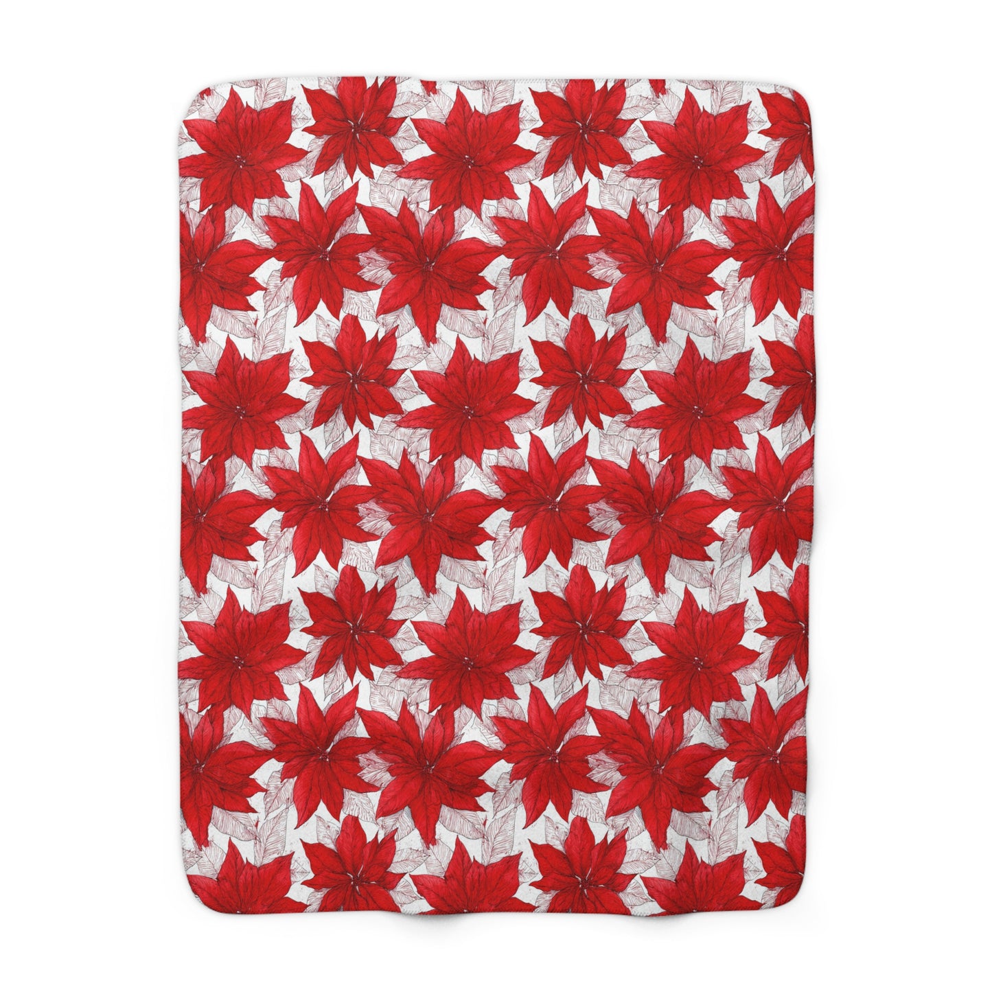 Crimson Poinsettia Sketch Sherpa Fleece Blanket