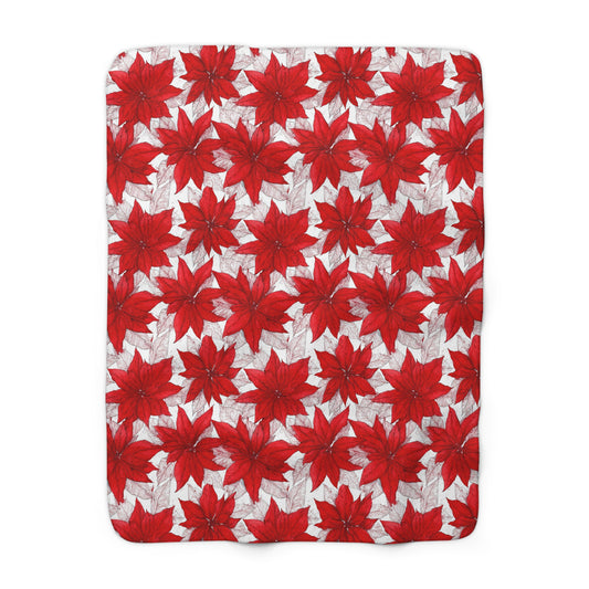 Crimson Poinsettia Sketch Sherpa Fleece Blanket