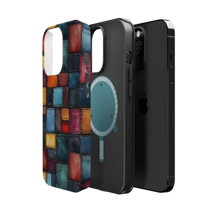 Coloerful Leather Patchwork MagSafe® Compatible Tough Case for iPhone