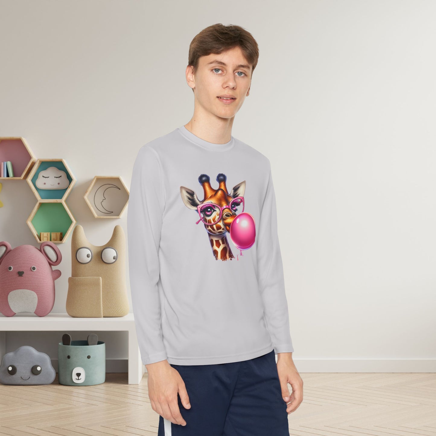 Girraffe Blowing Bubble Youth Long Sleeve Tee