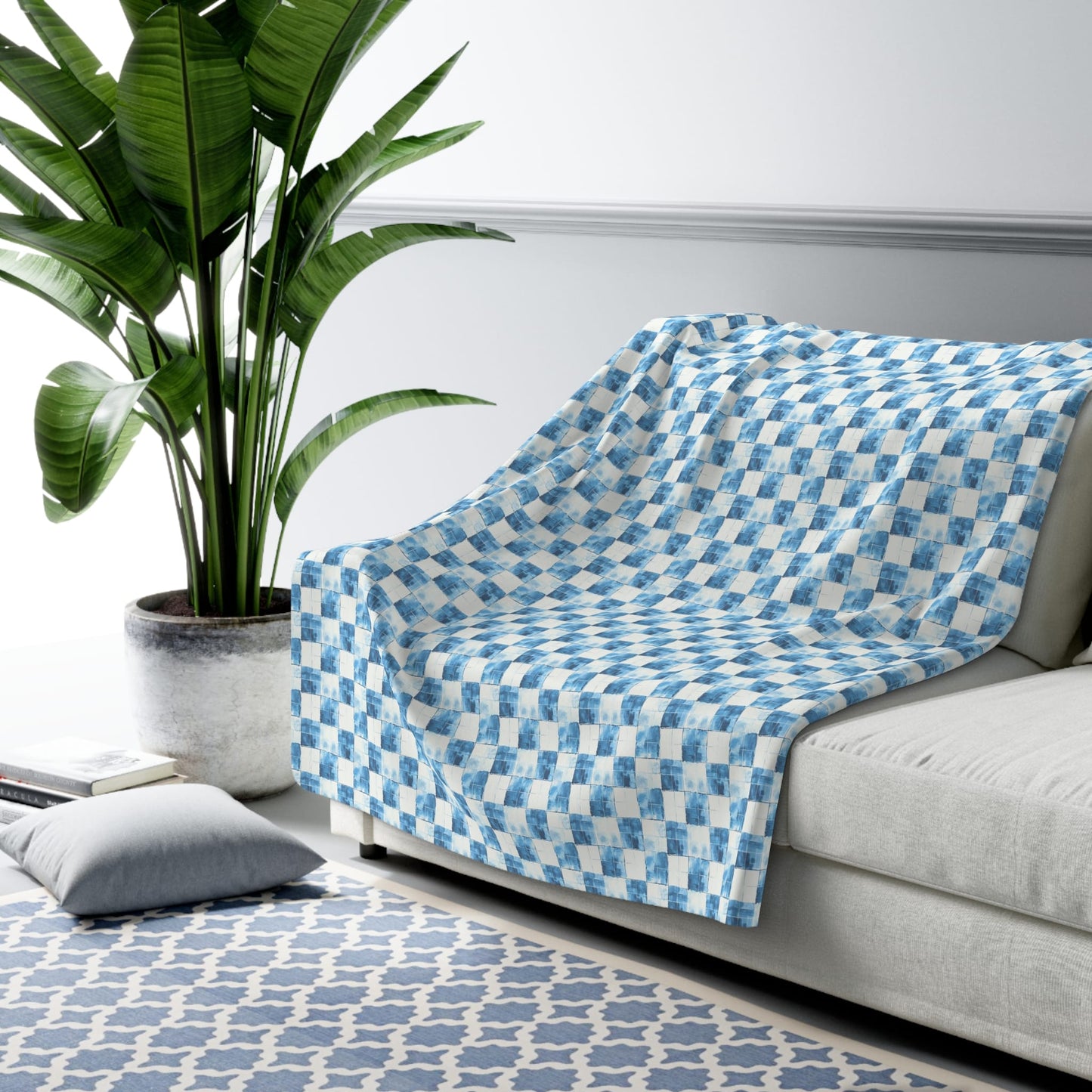 Cozy Blue Checkered Fleece Blanket