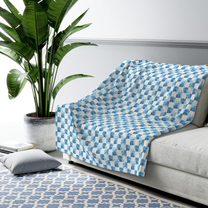 Cozy Blue Checkered Fleece Blanket
