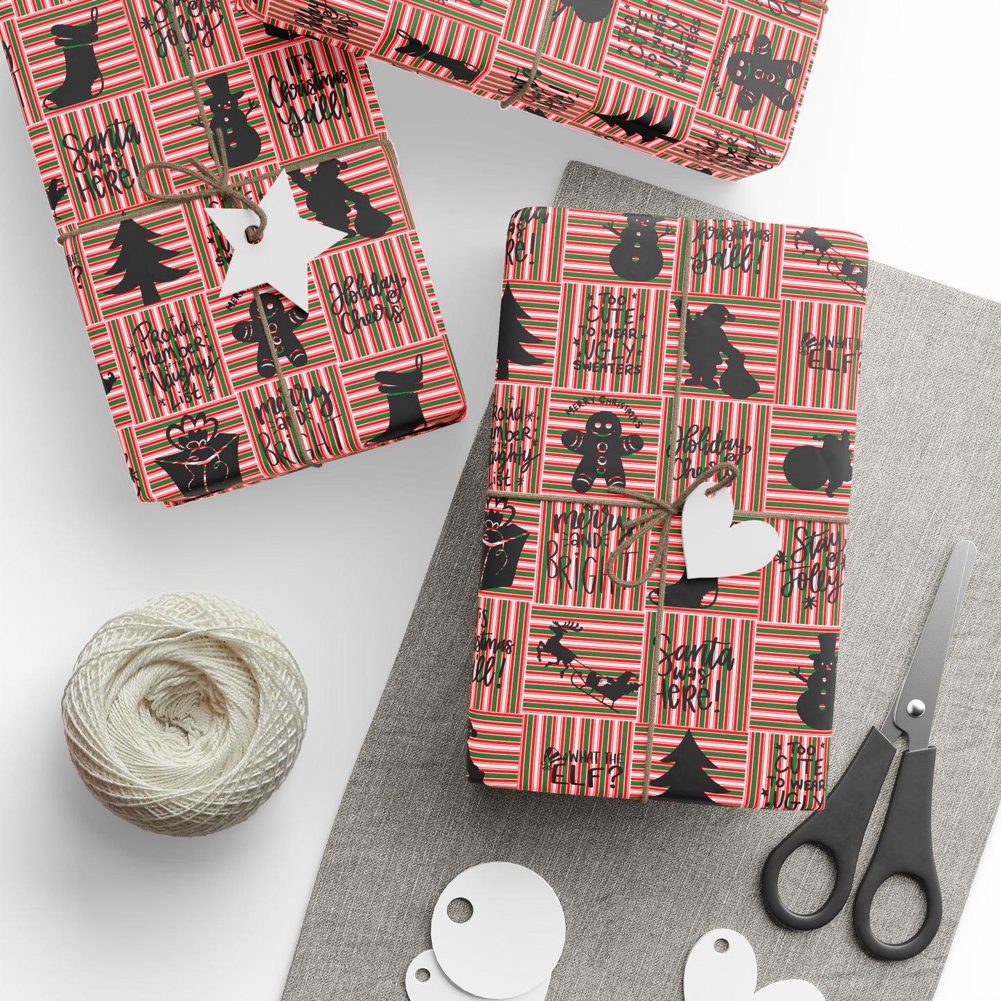 Christmas Quotes and Shapes Striped Wrapping Paper