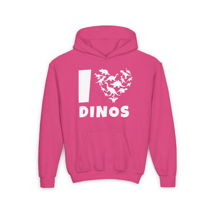 I Love Dinos (Dino Heart) Youth Heavy Blend Hoodie