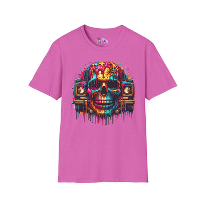 Colorful Skull & Car Adult T-shirt