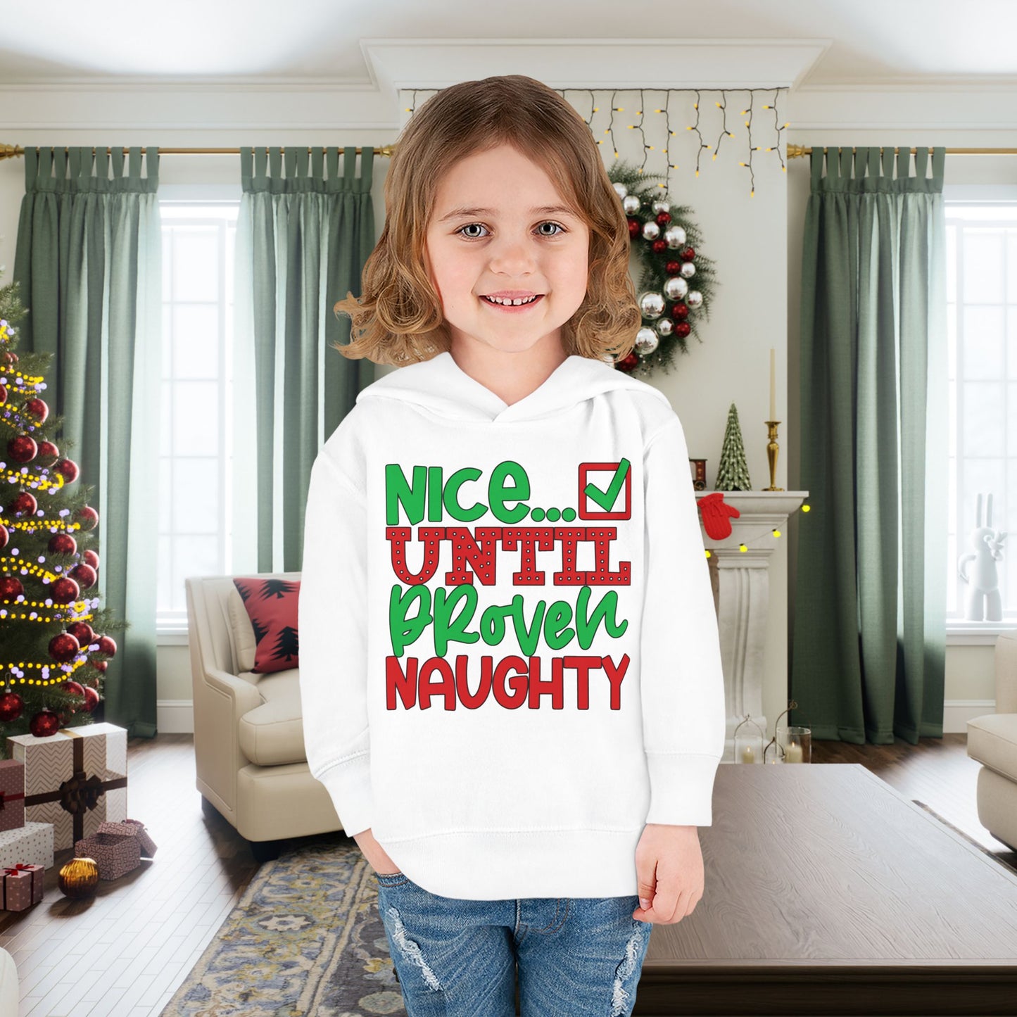 Nice Until Proven Naughty 2 Toddler Pullover Fleece Hoodie
