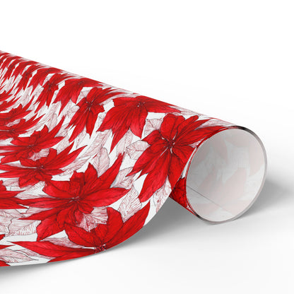 Crimson Poinsettia Sketch Wrapping Paper