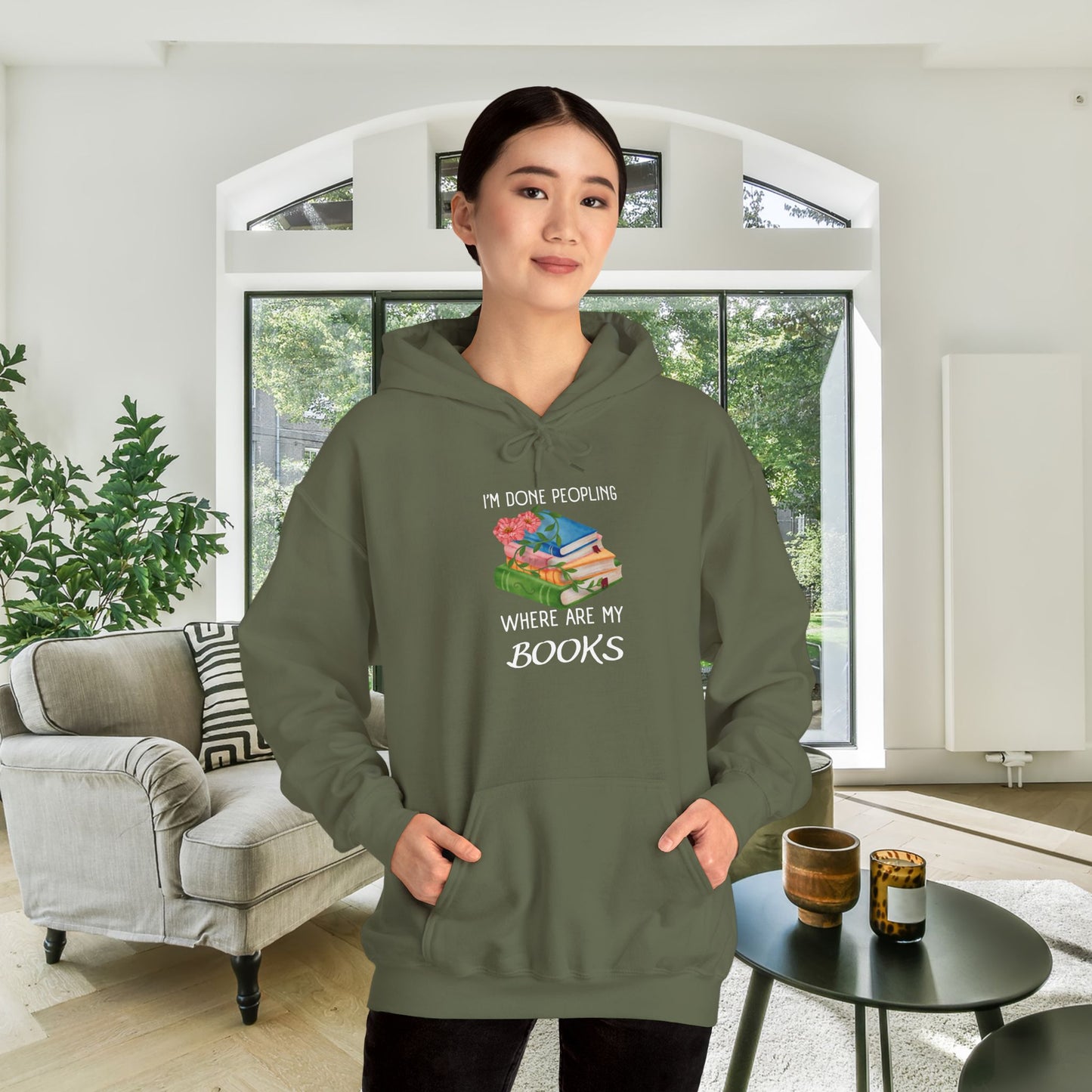 I'm Done Peopling; Where Are my Books Heavy Blend™ Hooded Sweatshirt