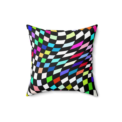 Warped Colorful Checkered Throw Pillow