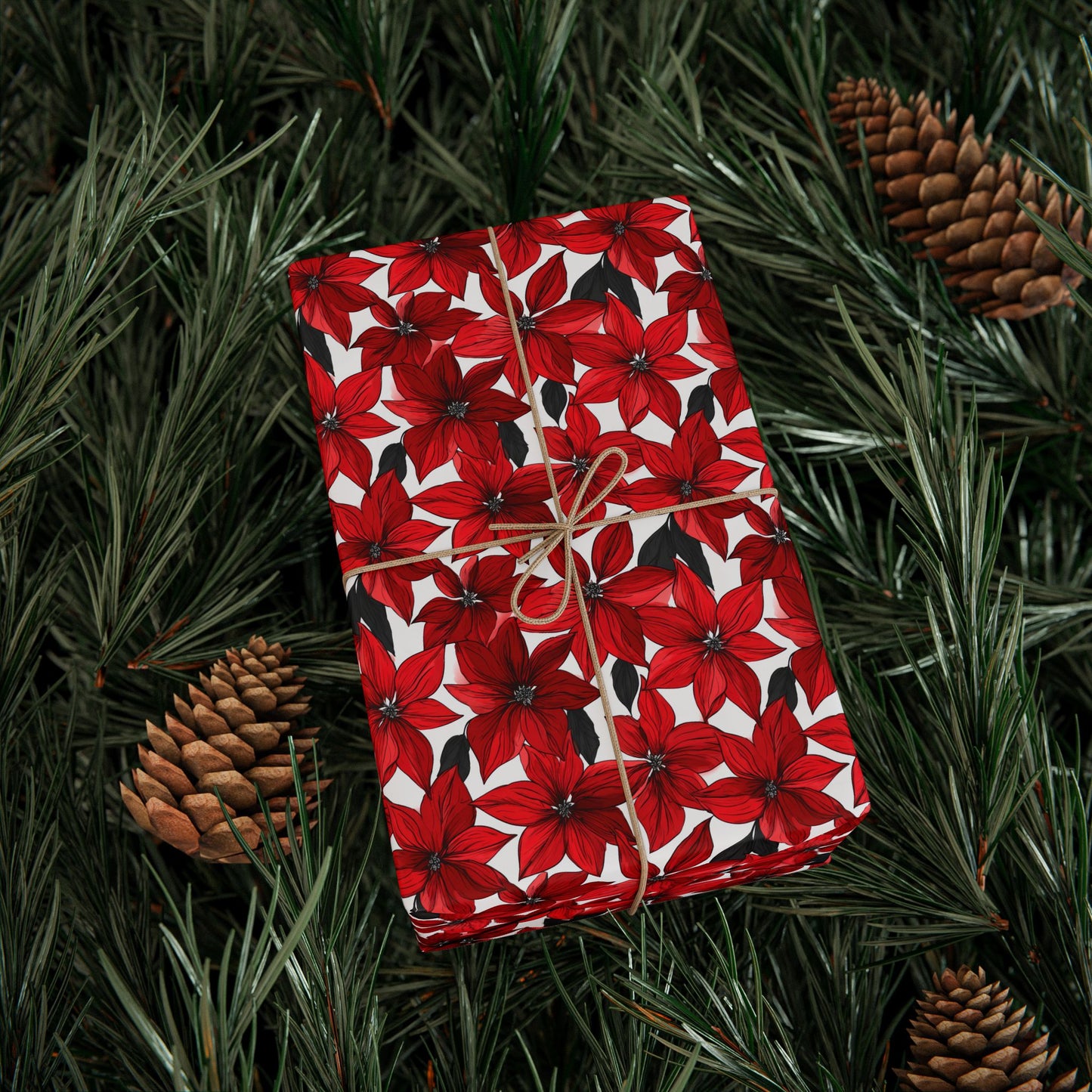 Inked Poinsettias Wrapping Paper