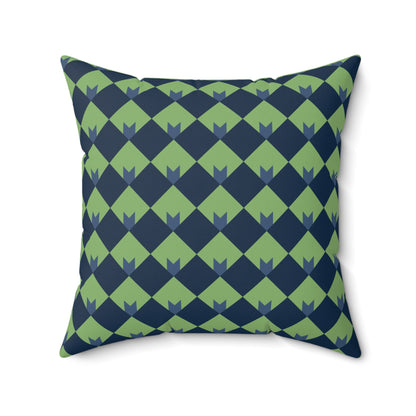 Diamond Bloom-Sage & Navy Throw Pillow