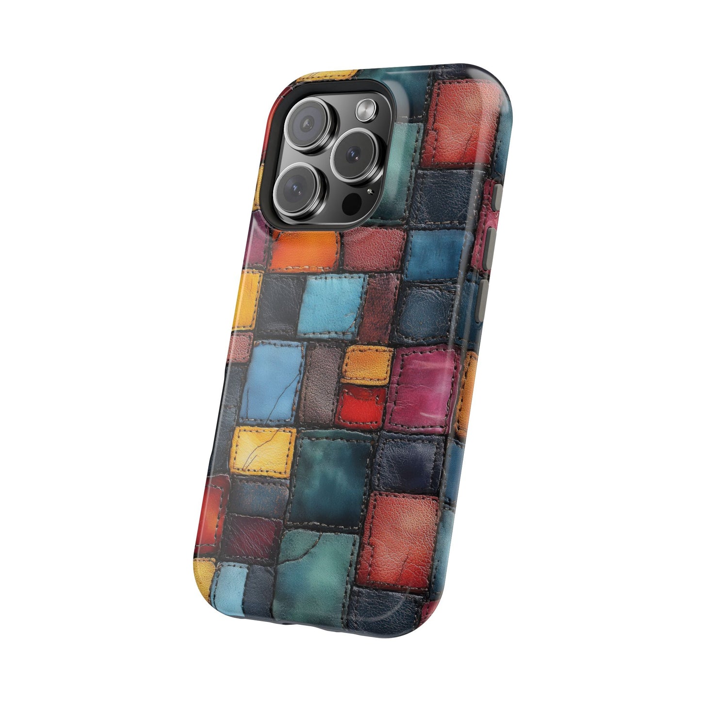 Coloerful Leather Patchwork MagSafe® Compatible Tough Case for iPhone