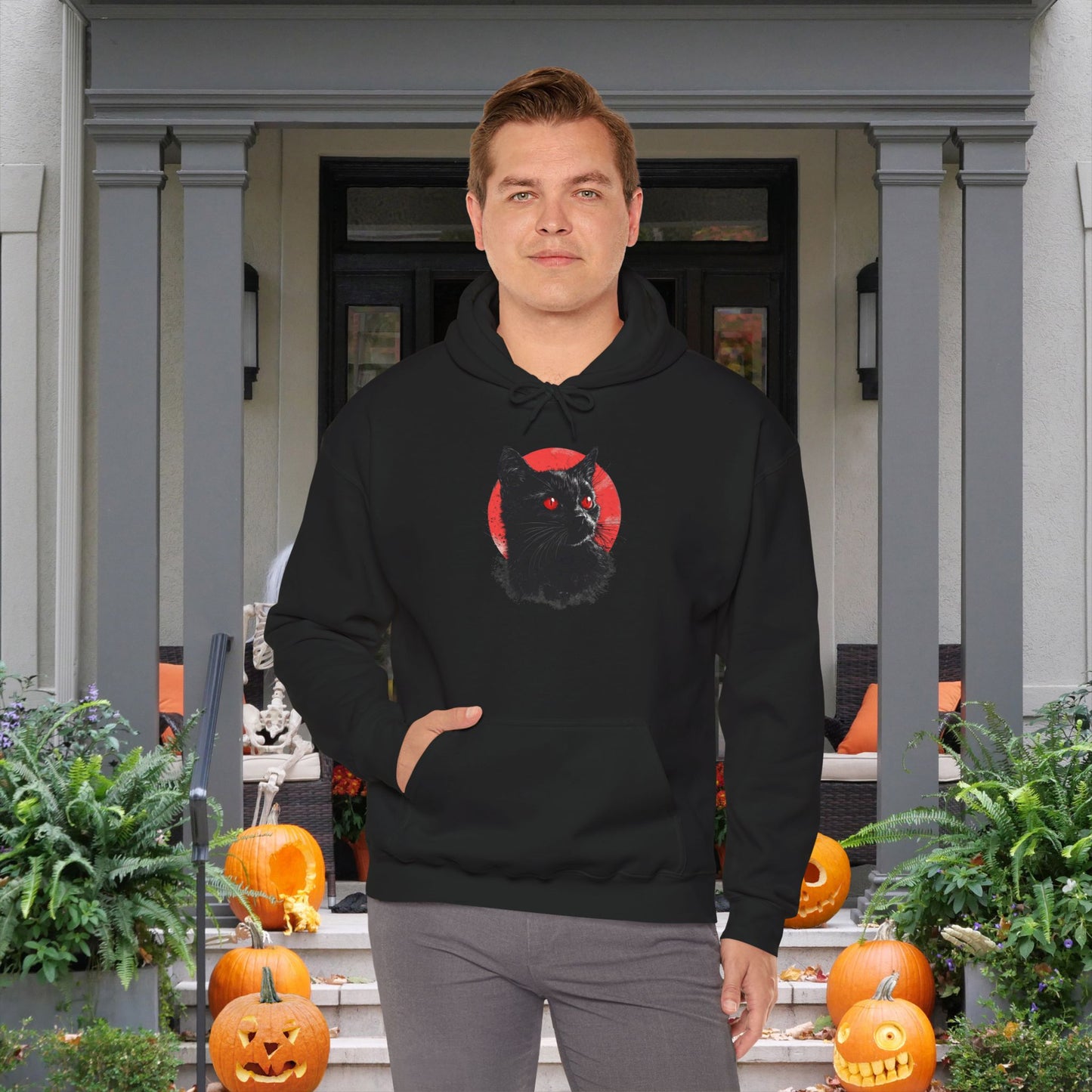 Black Cat Over Moon 2 Heavy Blend™ Hooded Sweatshirt