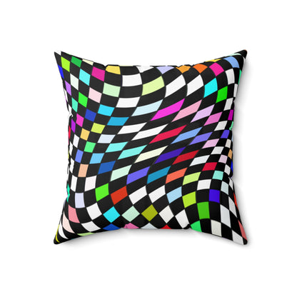 Warped Colorful Checkered Throw Pillow