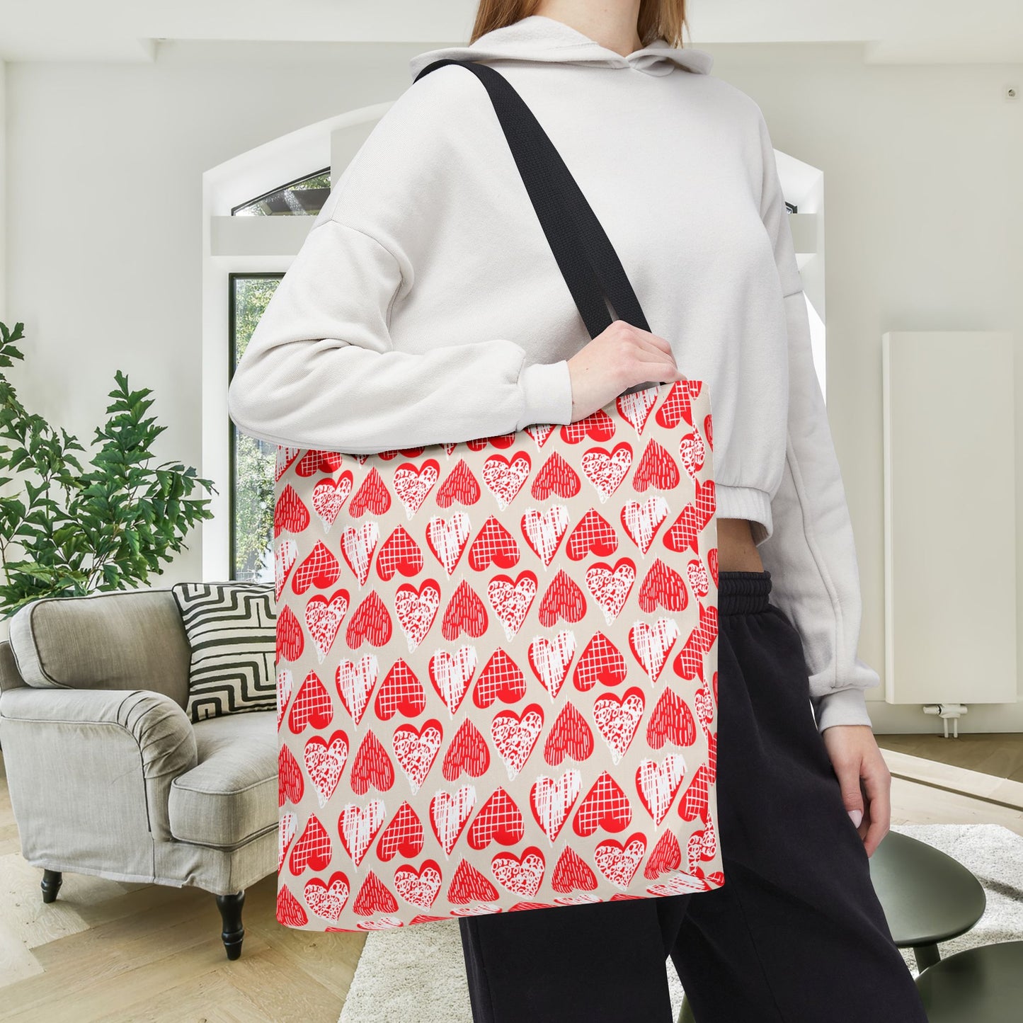 Doodle Hearts Canvas Tote Bag