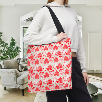 Doodle Hearts Canvas Tote Bag