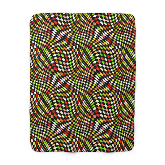 Warped Yellow/Green Checkered Fleece Blanket