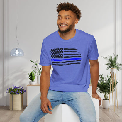 Thin Blue Line American Flag Adult T-shirt