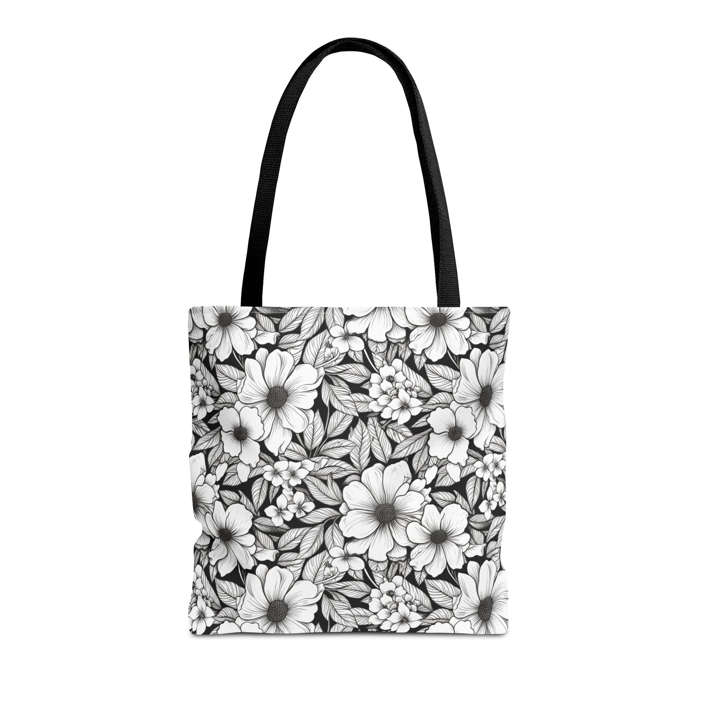 Black & White Forget-Me-Nots Canvas Tote Bag