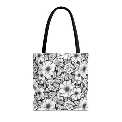 Black & White Forget-Me-Nots Canvas Tote Bag