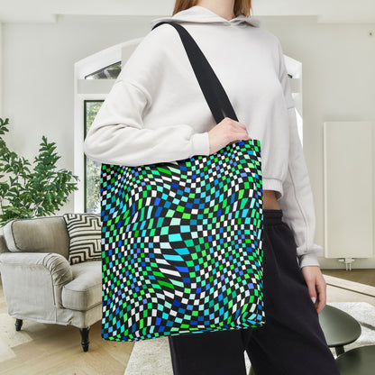 Warped Green Checkered Canvas Tote Bag