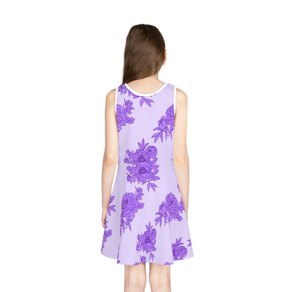 Royal Orchid Peonies Girls' Sleeveless Sundress