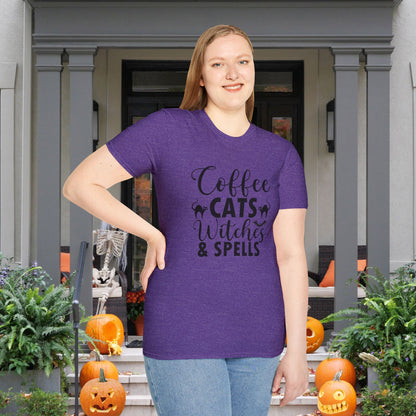 Coffee Cats Witches & Spells Adult T-shirt
