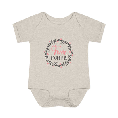 Pink Milestone Wreath Onesie-Four Months