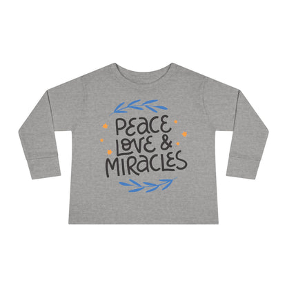 Hanukkah Peace Love & Miracles 2 Toddler Long Sleeve Tee