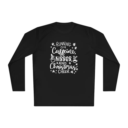 Running on Caffeine, Kisses, & Christmas Cheer Adult Long Sleeve Tee