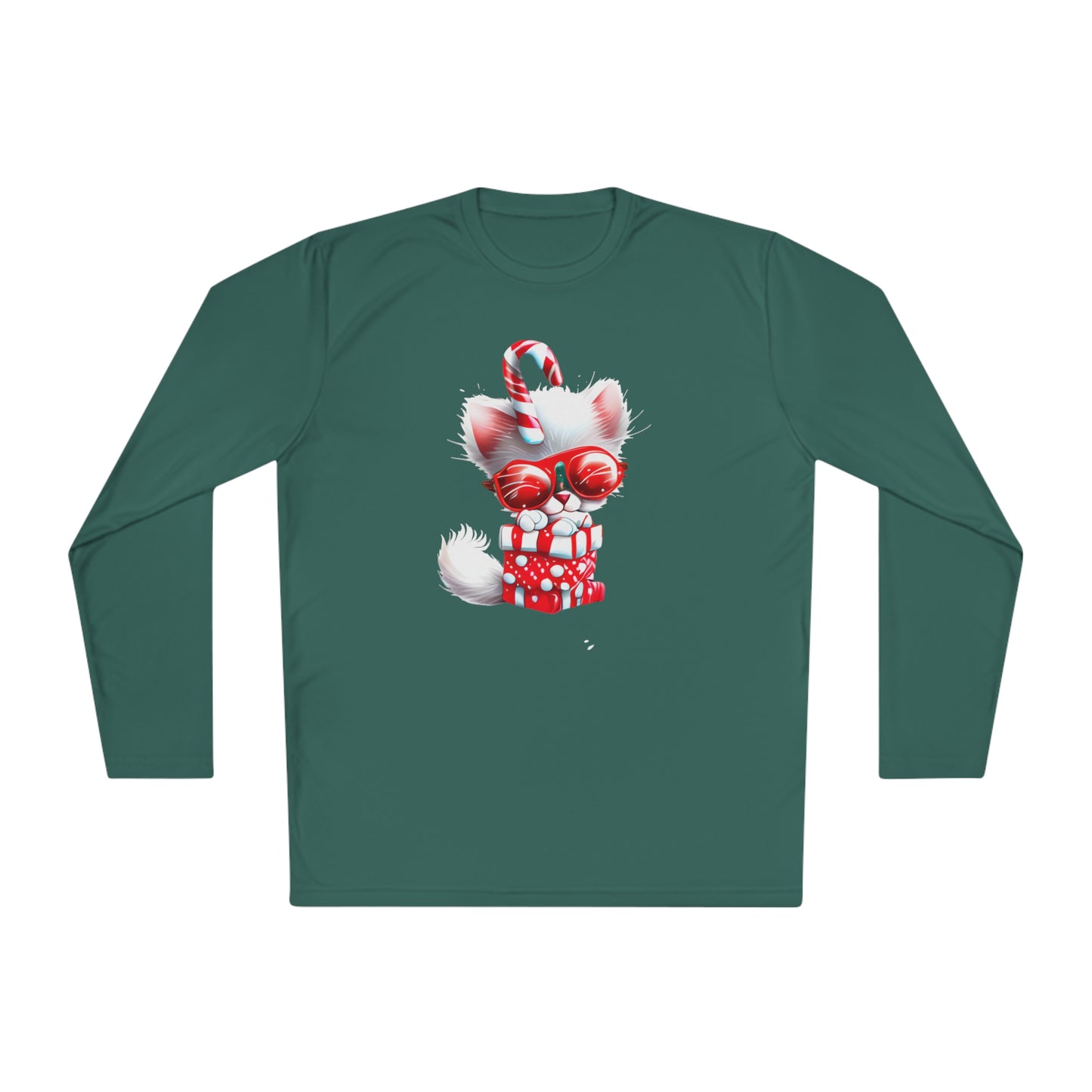 Candy Cane Kitten Adult Long Sleeve Tee