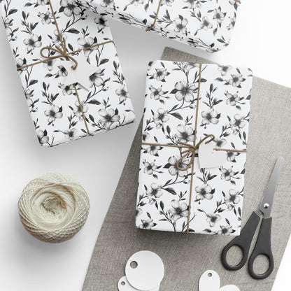 Black & White Five Petal Floral Gift Wrap for All Occasions