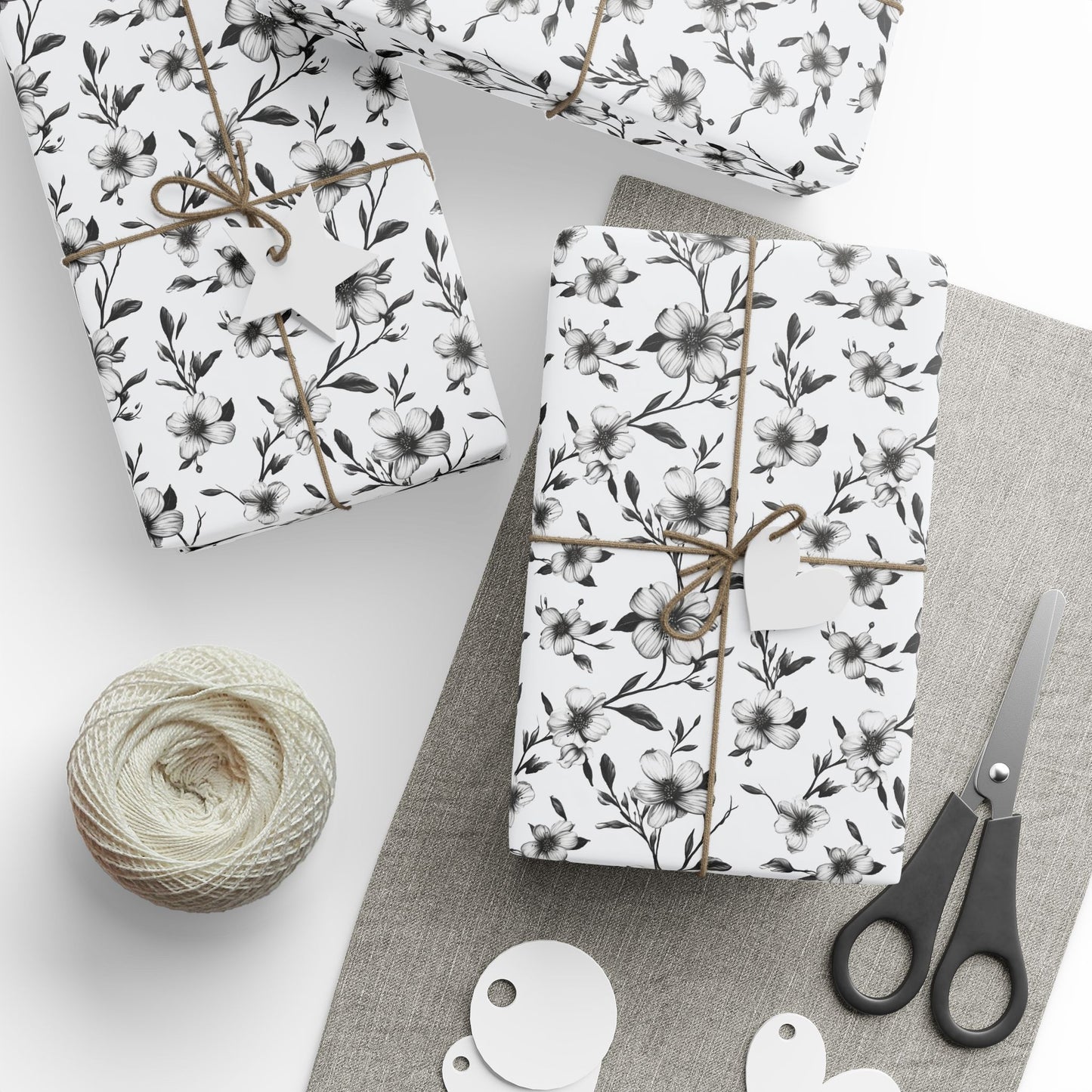 Black & White Five Petal Floral Gift Wrap for All Occasions