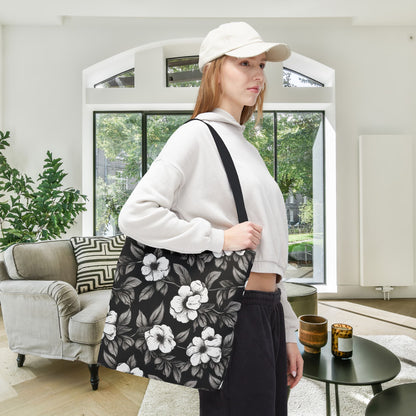 Black & White Daisies Canvas Tote Bag