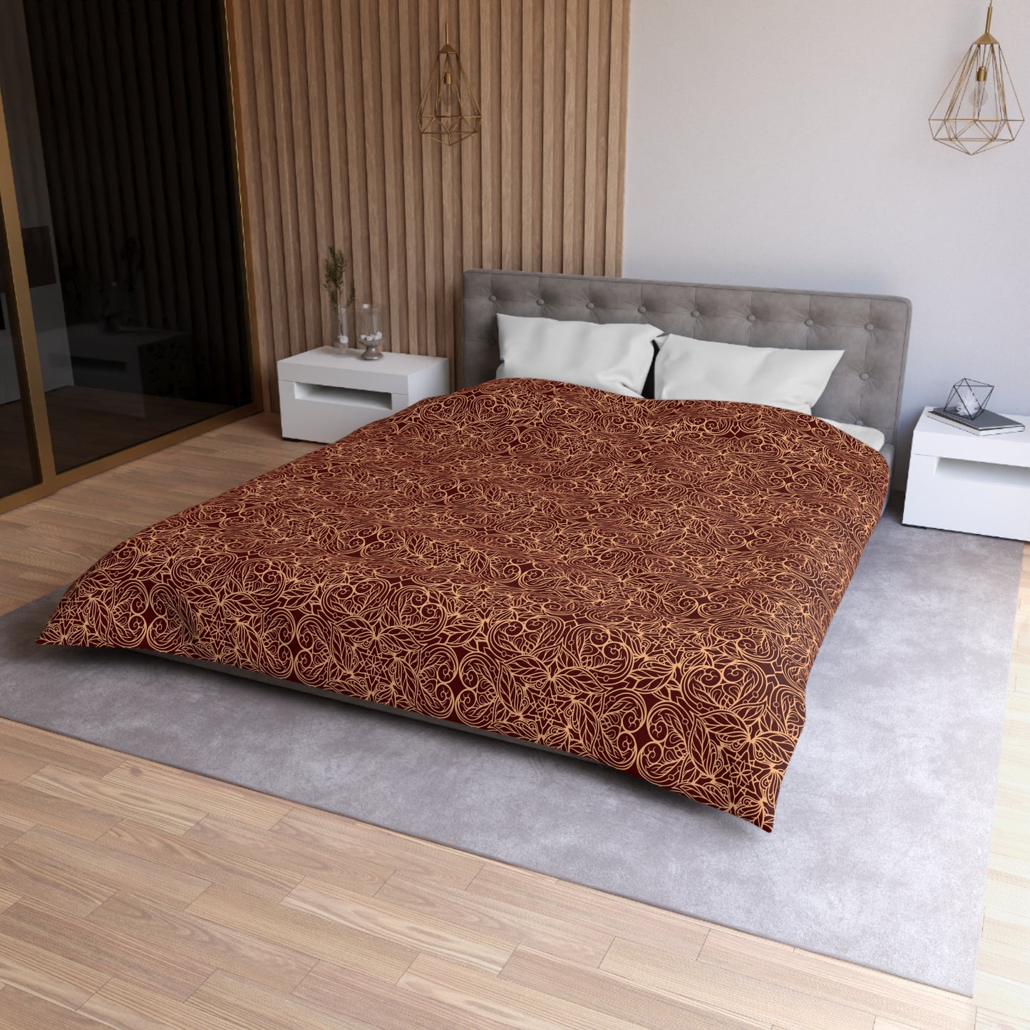 Golden Crimson Star Mandala Microfiber Duvet Cover