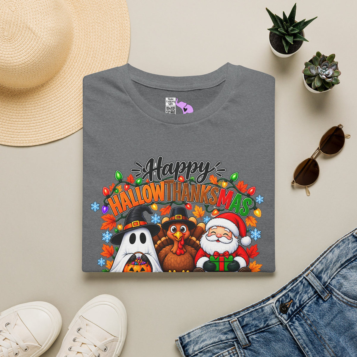 Happy Hallowthanksmas (String Lights) Adult T-shirt