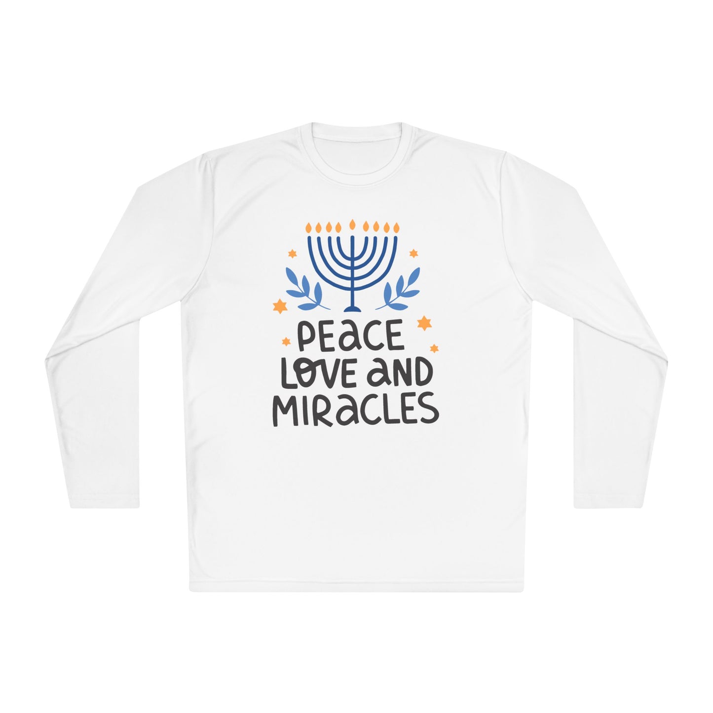 Hanukkah Peace Love & Miracles 1 Adult Long Sleeve Tee