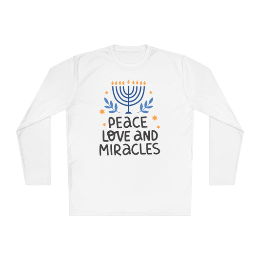 Hanukkah Peace Love & Miracles 1 Adult Long Sleeve Tee