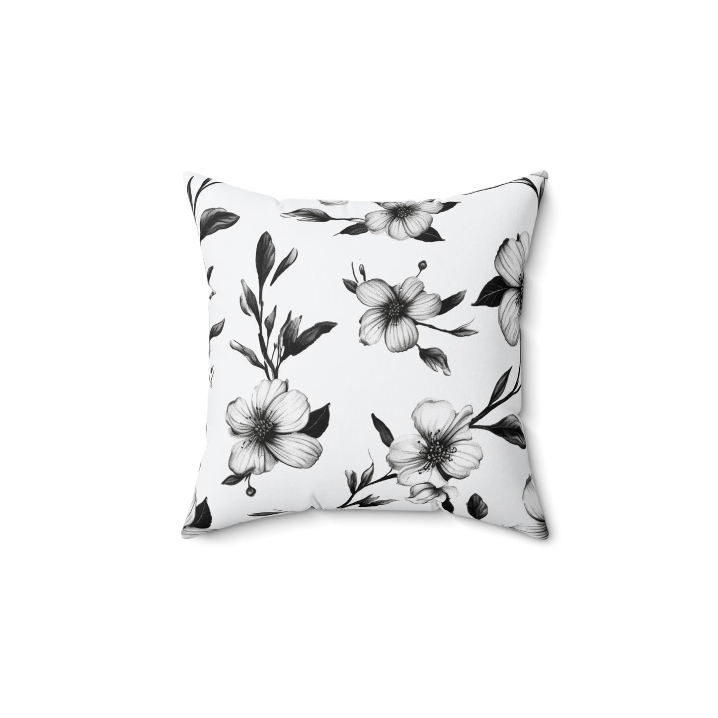 Black & White Five Petal Floral Throw Pillow