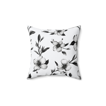 Black & White Five Petal Floral Throw Pillow