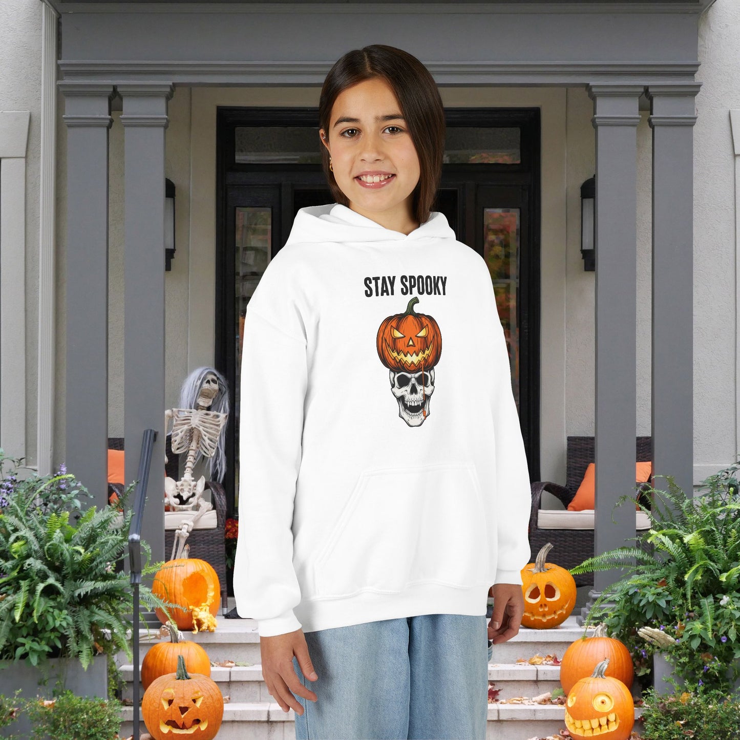 Stay Spooky (Pumpkin/Skull) Youth Heavy Blend Hoodie