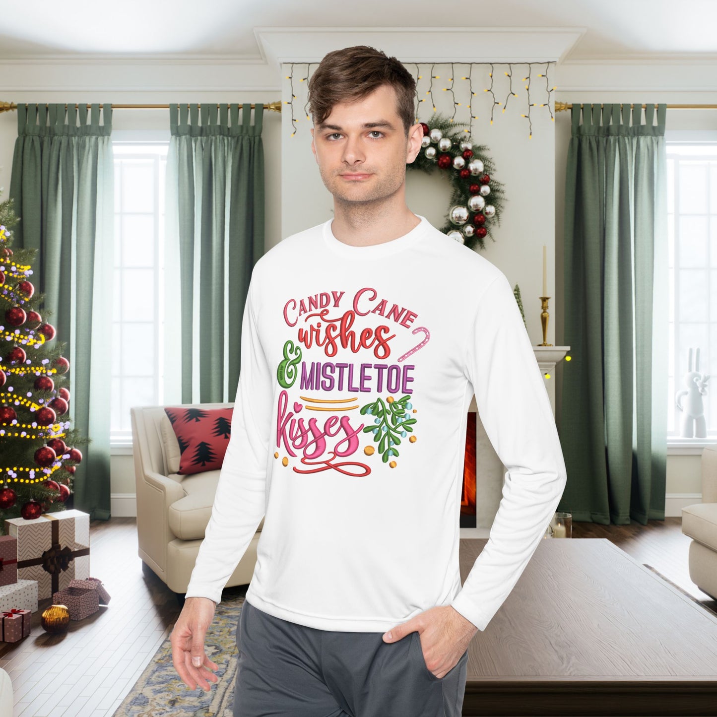 Candy Cane Wishes & Mistletoe Kisses Adult Long Sleeve Tee
