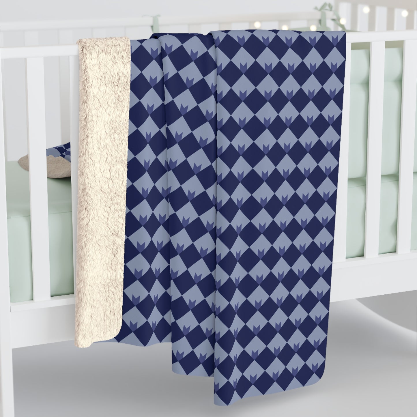 Diamond Bloom-Navy & Periwinkle Fleece Blanket