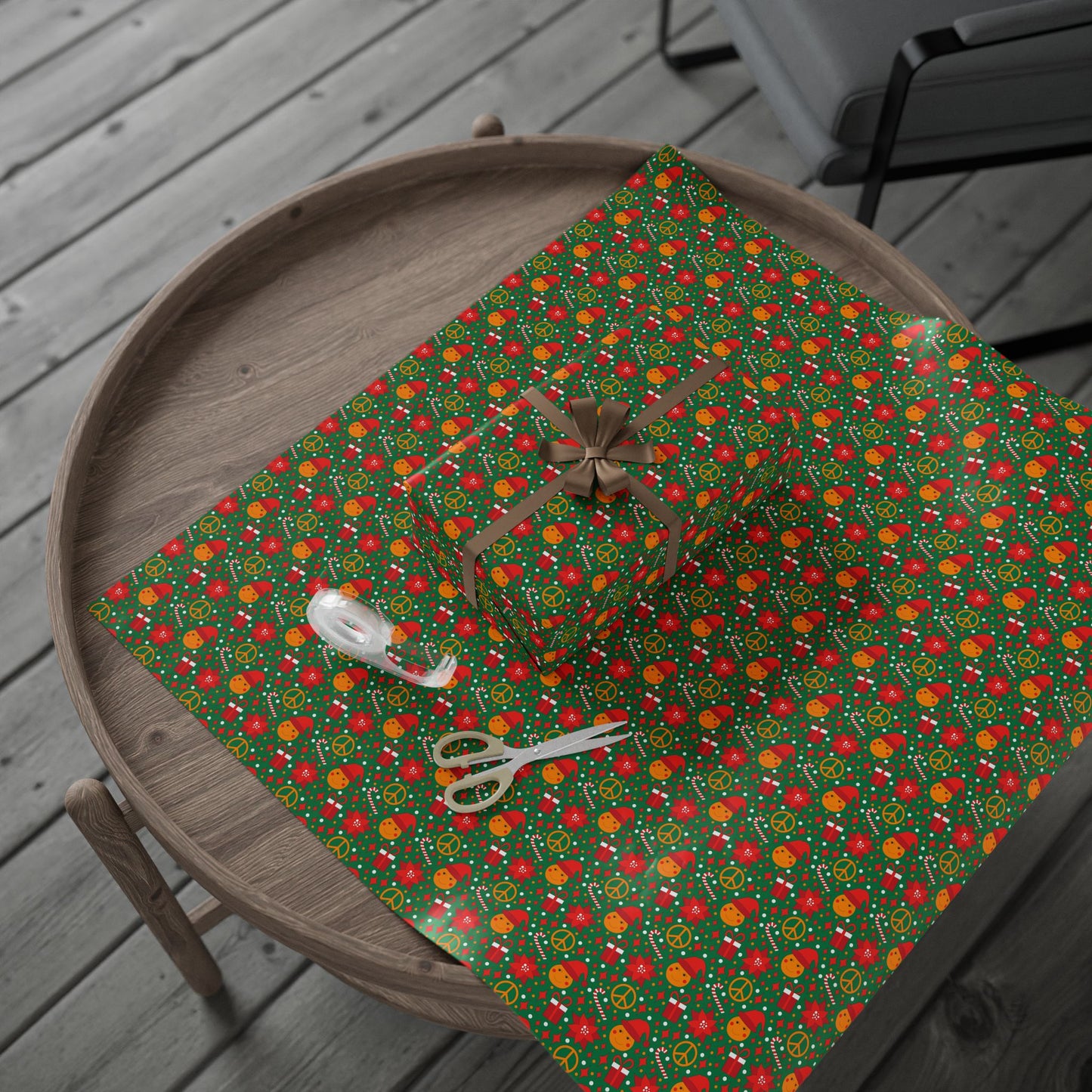 Smiley Face/Santa Hat/Poinsettia Christmas Wrapping Paper
